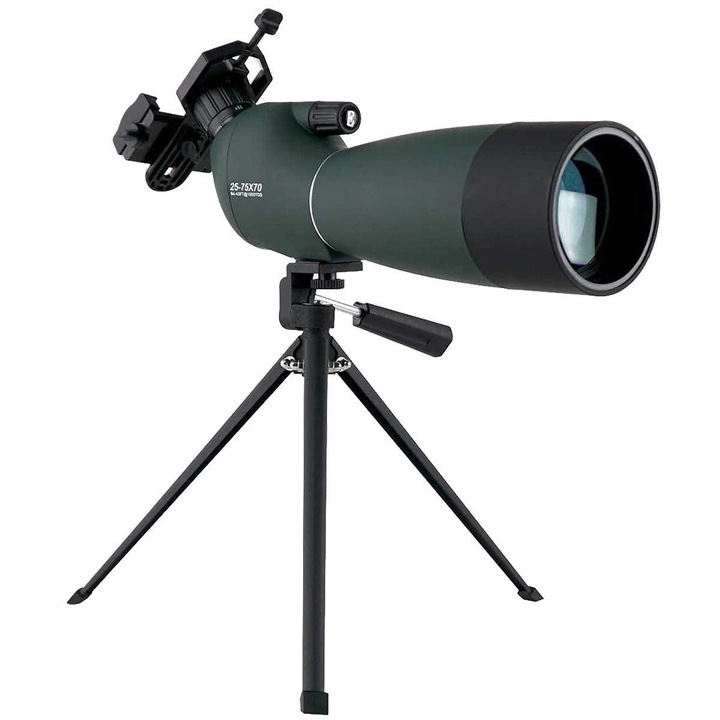 Военен бинокъл GIIISTER 25-75x, 70mm, BAK-4, FMC, IP65, Магнезиева сплав, зелен, със статив и стойка за телефон