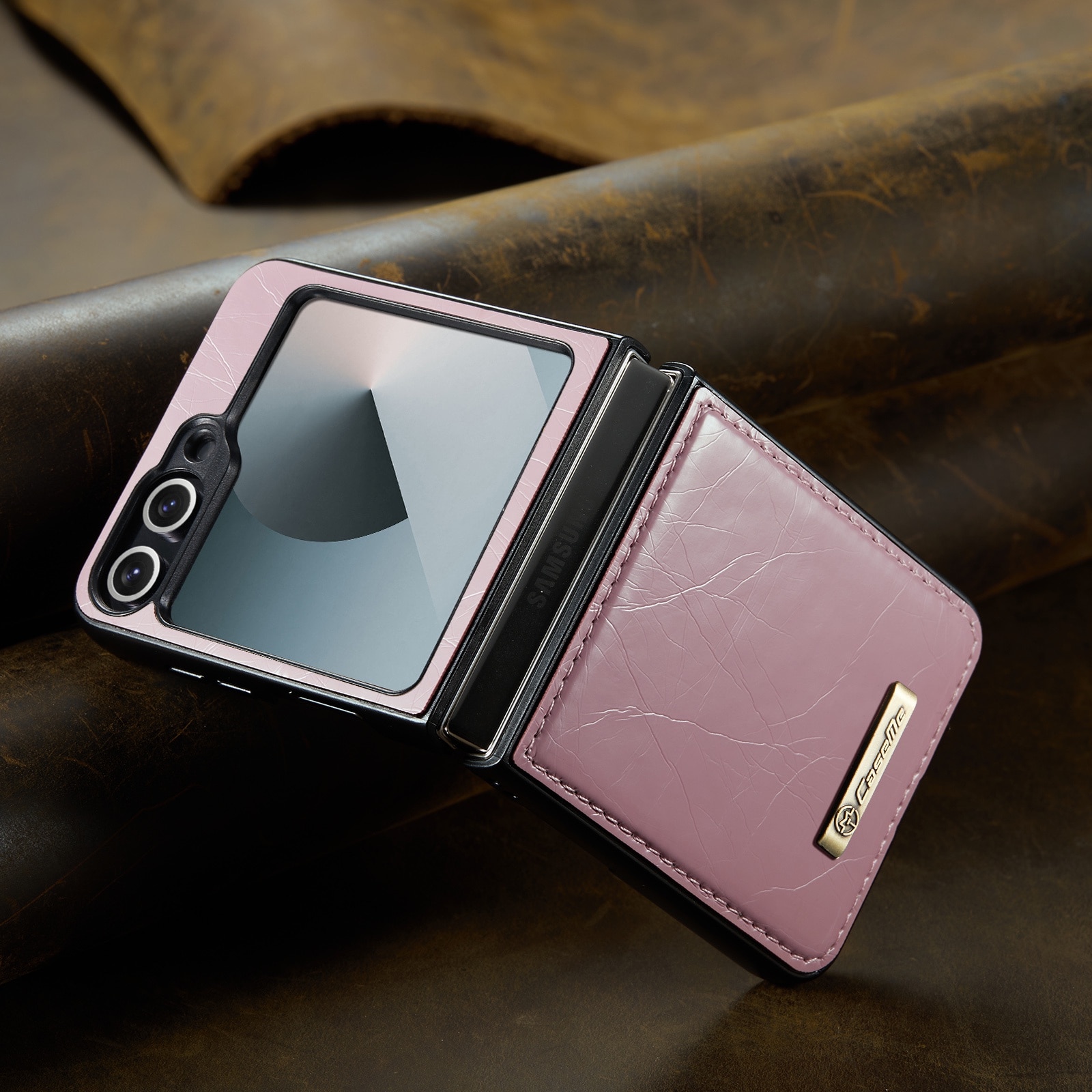 Husa pentru Samsung Galaxy Z Flip6, piele fina, tip carcasa, CaseMe, culoare Roz