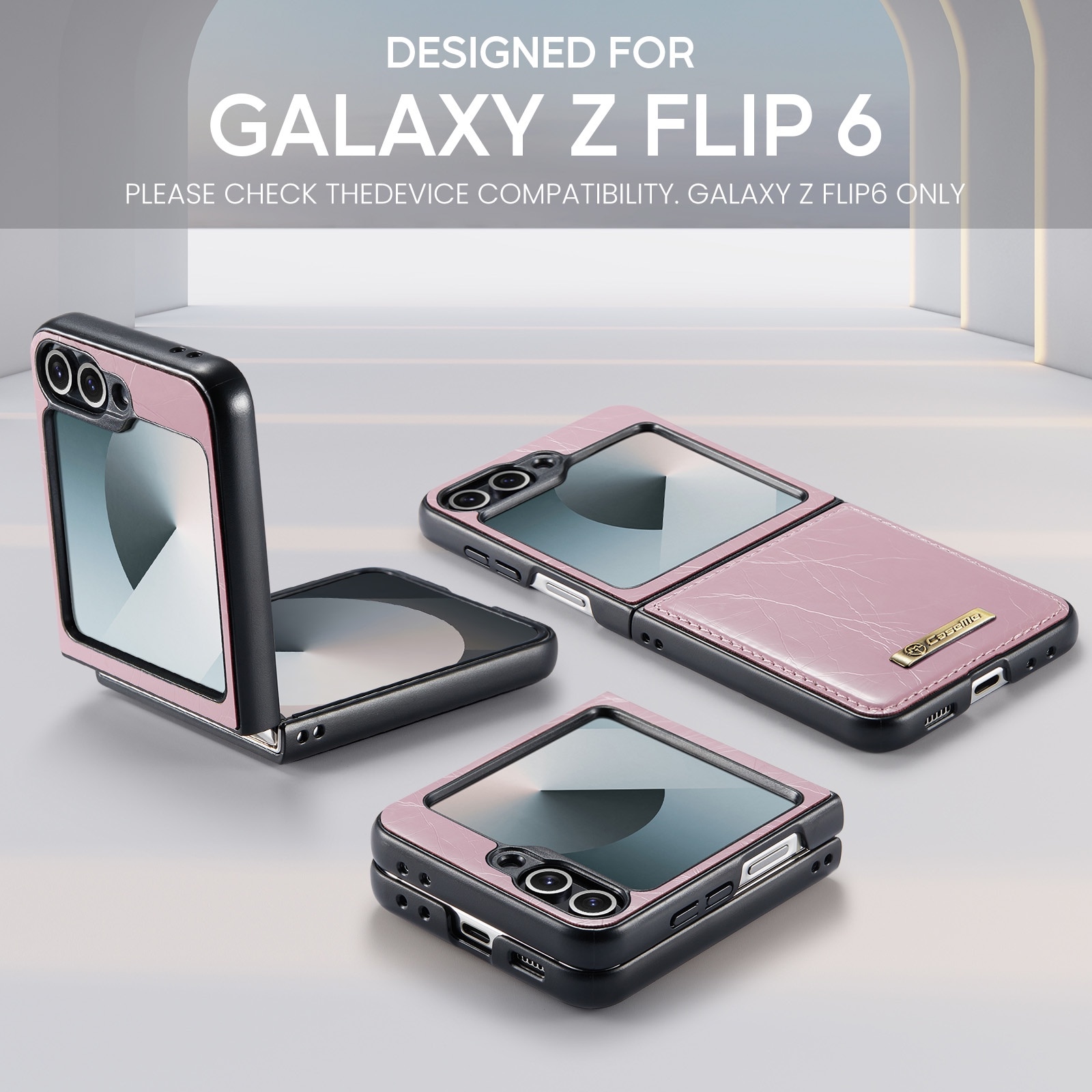 Husa pentru Samsung Galaxy Z Flip6, piele fina, tip carcasa, CaseMe, culoare Roz