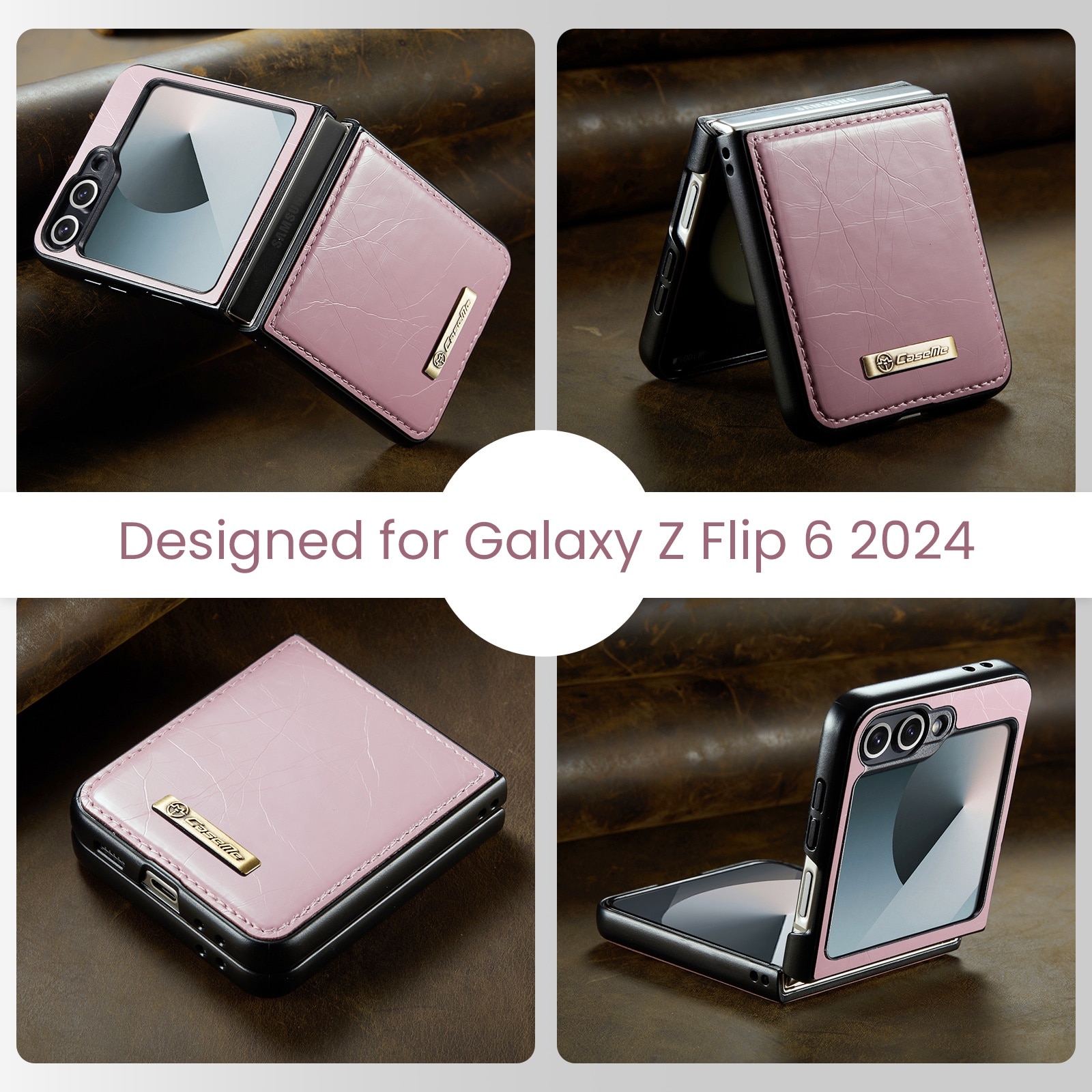 Husa pentru Samsung Galaxy Z Flip6, piele fina, tip carcasa, CaseMe, culoare Roz