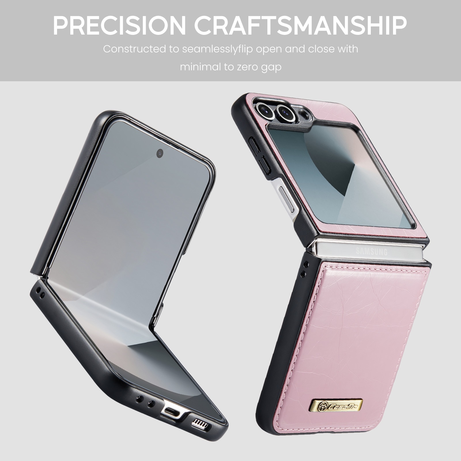 Husa pentru Samsung Galaxy Z Flip6, piele fina, tip carcasa, CaseMe, culoare Roz