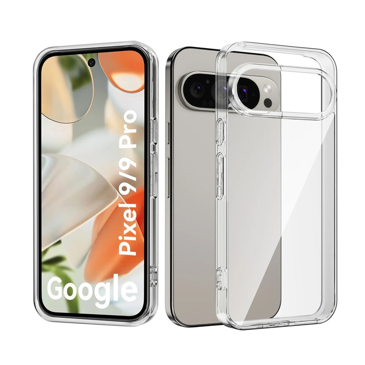Husa de Silicon 2mm compatibila cu Google Pixel 9 / 9 Pro, Crystal Clear Transparency, Lightweight Slim Fit, Core Ultra Protection, Unique Long-lasting Anti-Yellowing Tech, Transparent