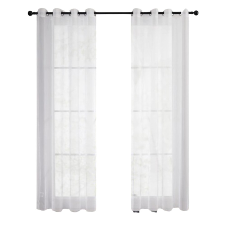 Set de 2 perdele transparente Deconovo cu inele, 132 x 241 cm, alb