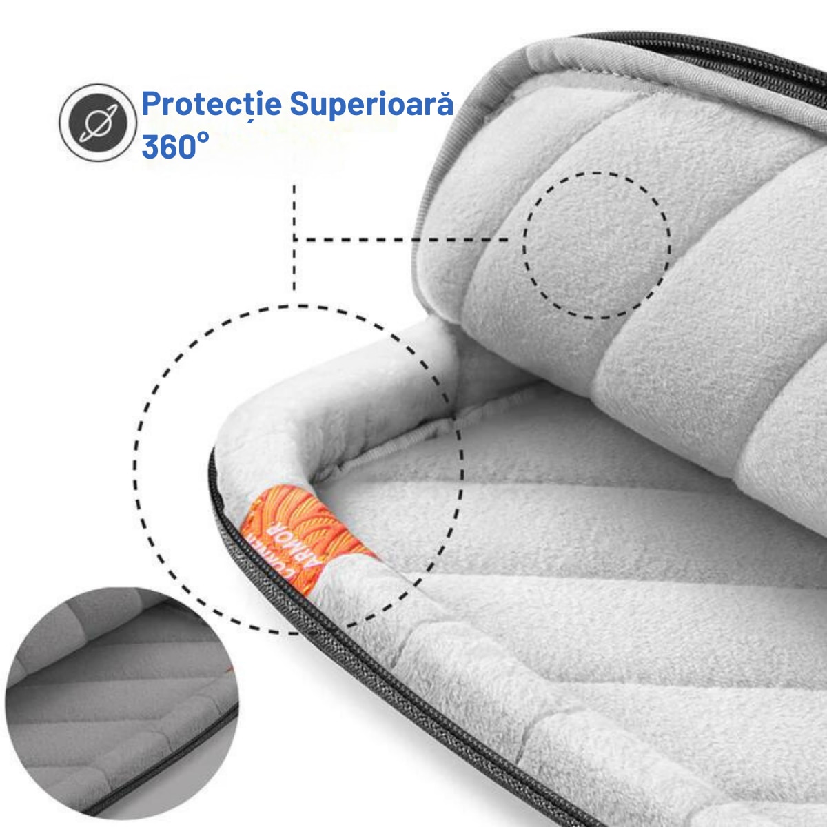 Husa de Protectie si Transport MacBook / Laptop / Tableta de 13 Inch, Dasbo®, Impermeabila, Rezistenta la socuri, Fermoar rezistent, cu Burete moale impotriva socurilor, Colturi intarite, Compatibila Universal, Gri