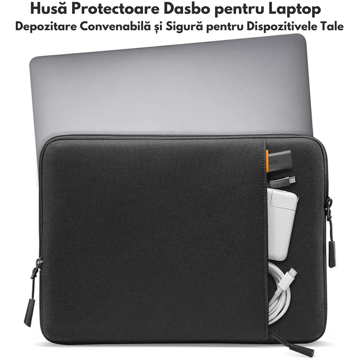 Husa de Protectie si Transport MacBook / Laptop / Tableta de 13 Inch, Dasbo®, Impermeabila, Rezistenta la socuri, Fermoar rezistent, cu Burete moale impotriva socurilor, Colturi intarite, Compatibila Universal, Negru