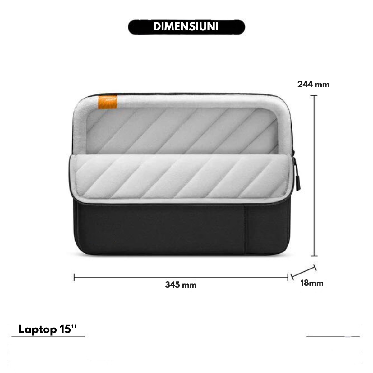 Husa de Protectie si Transport Laptop / Tableta de 15 Inch, Dasbo®, Impermeabila, Rezistenta la socuri, Fermoar rezistent, cu Burete moale impotriva socurilor, Colturi intarite, Compatibila Universal, Negru