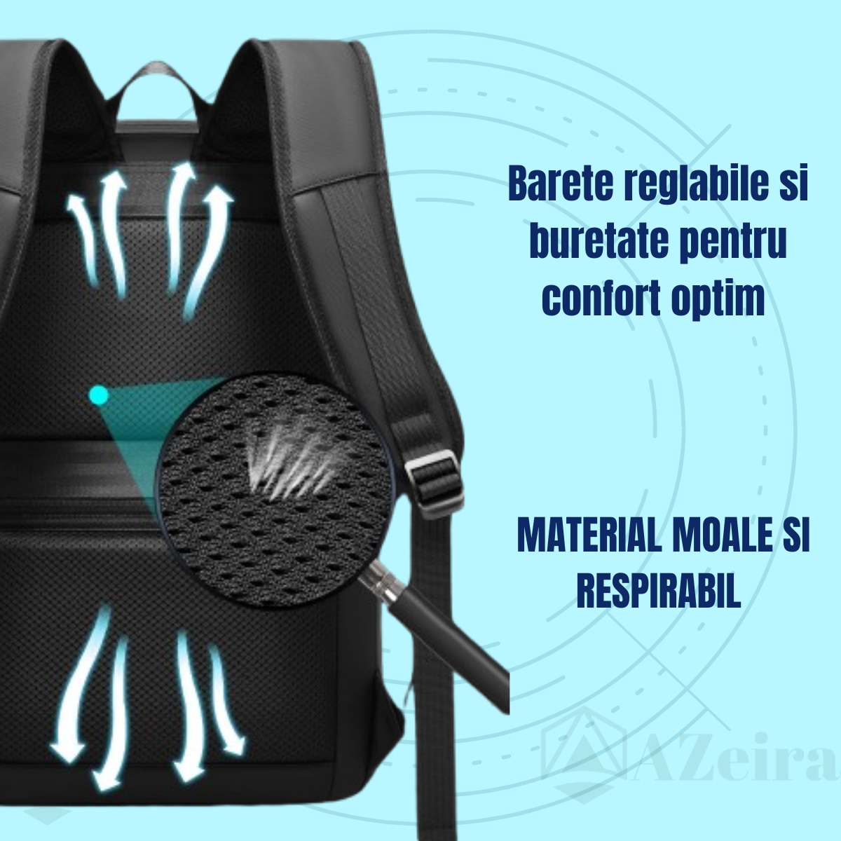 Rucsac Smart Extensibil pentru Laptop AZeira®, Barbatesc, Antifurt, Cifru Securitate, Conectivitate Multifunctional, Ergonomic, Organizare optima, Multiple buzunare, Protectie Laptopuri, 47x30x10/20 cm, Negru Carbon
