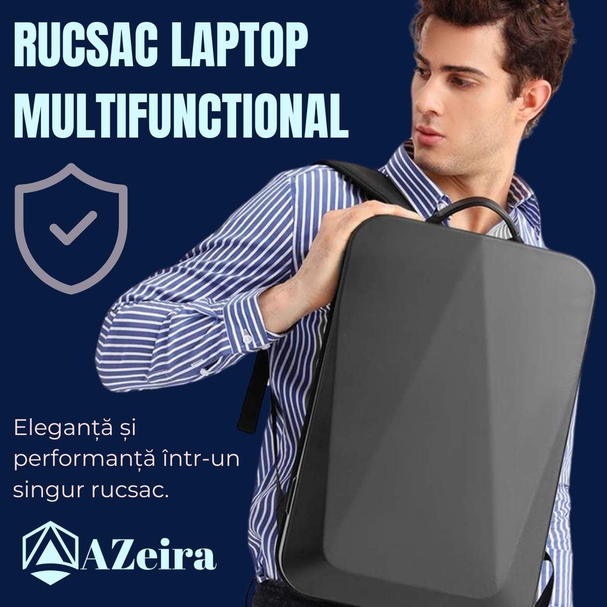 Rucsac Smart Extensibil pentru Laptop AZeira®, Barbatesc, Antifurt, Cifru Securitate, Conectivitate Multifunctional, Ergonomic, Organizare optima, Multiple buzunare, Protectie Laptopuri, 47x30x10/20 cm, Negru Carbon