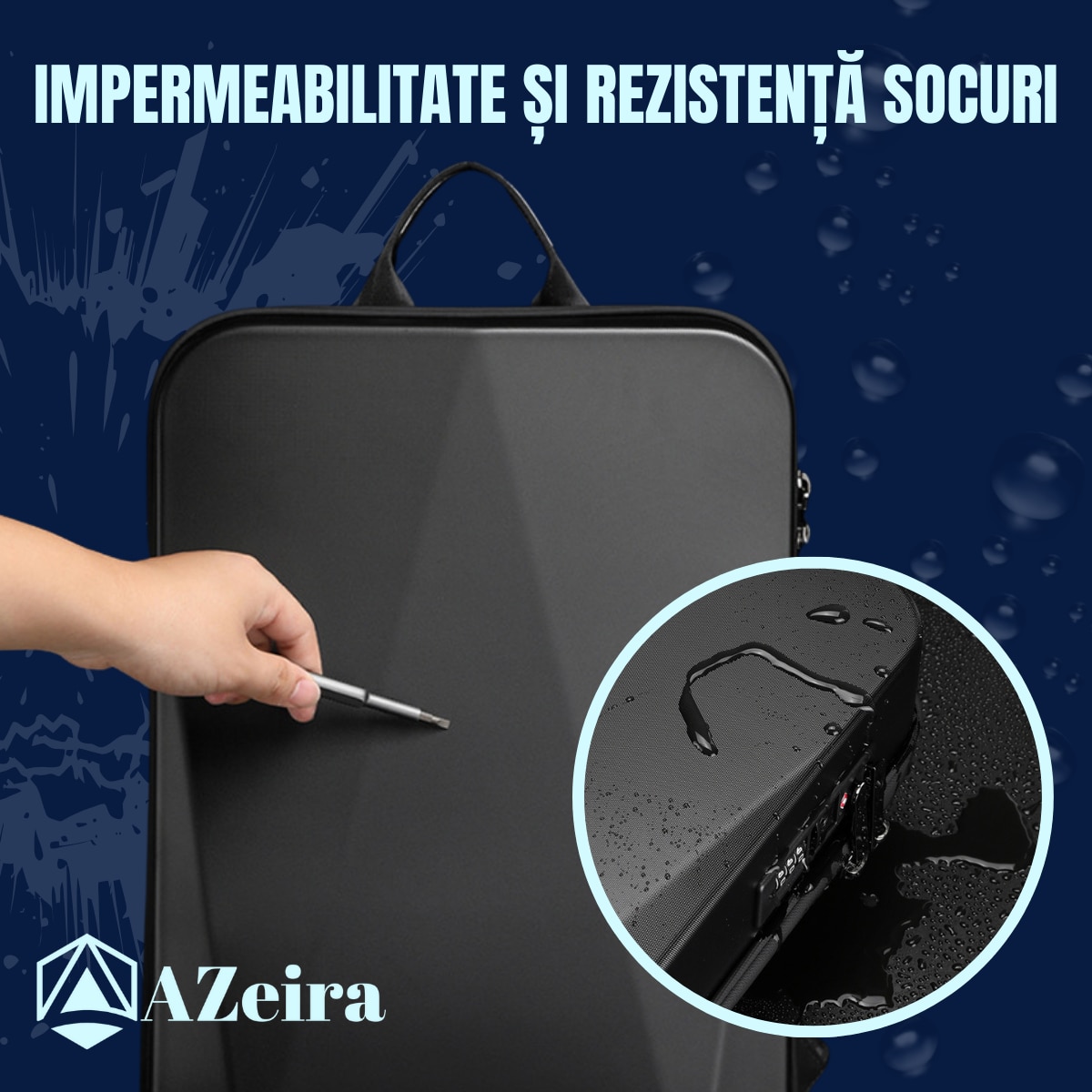 Rucsac Smart Extensibil pentru Laptop AZeira®, Barbatesc, Antifurt, Cifru Securitate, Conectivitate Multifunctional, Ergonomic, Organizare optima, Multiple buzunare, Protectie Laptopuri, 47x30x10/20 cm, Negru Carbon