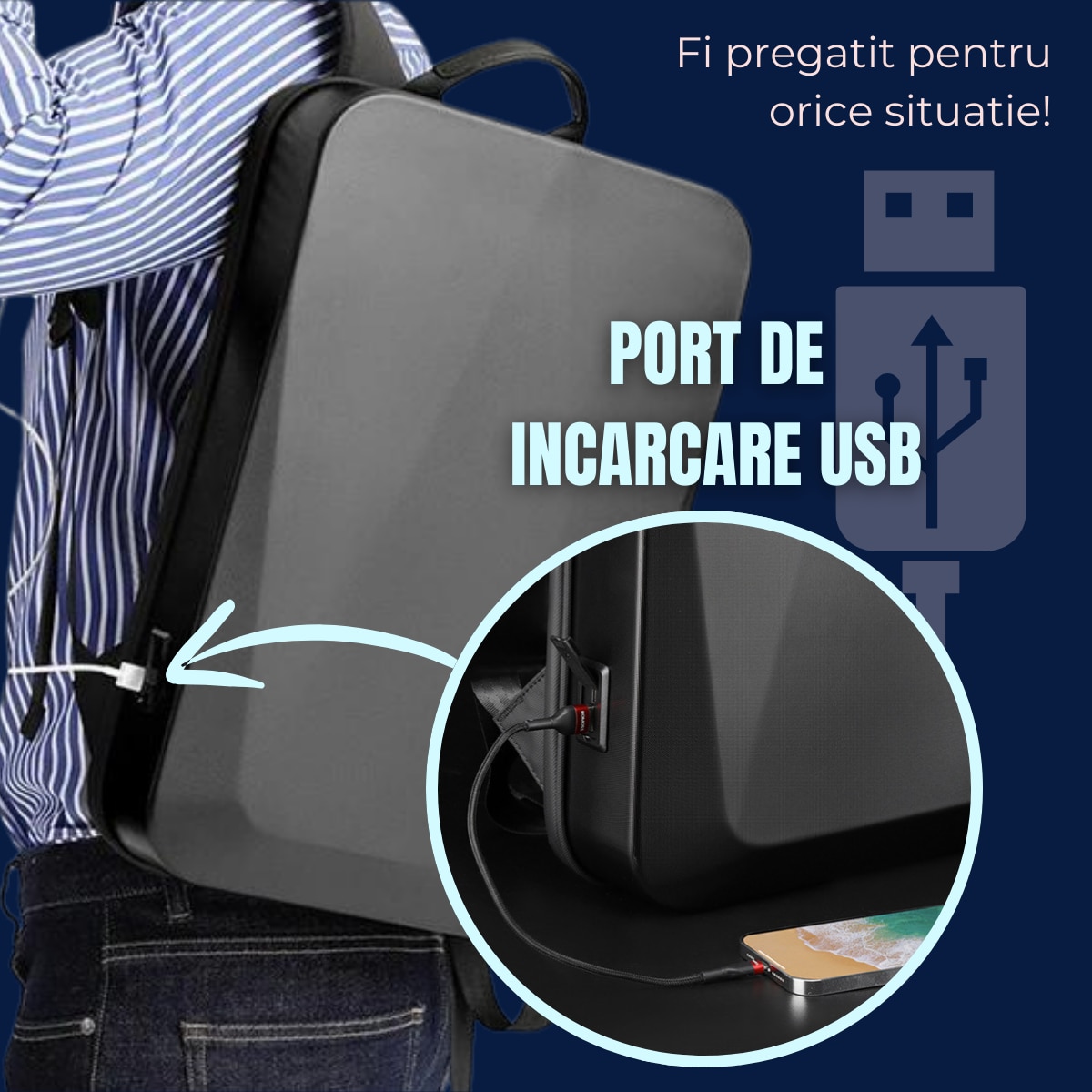 Rucsac Smart Extensibil pentru Laptop AZeira®, Barbatesc, Antifurt, Cifru Securitate, Conectivitate Multifunctional, Ergonomic, Organizare optima, Multiple buzunare, Protectie Laptopuri, 47x30x10/20 cm, Negru Carbon