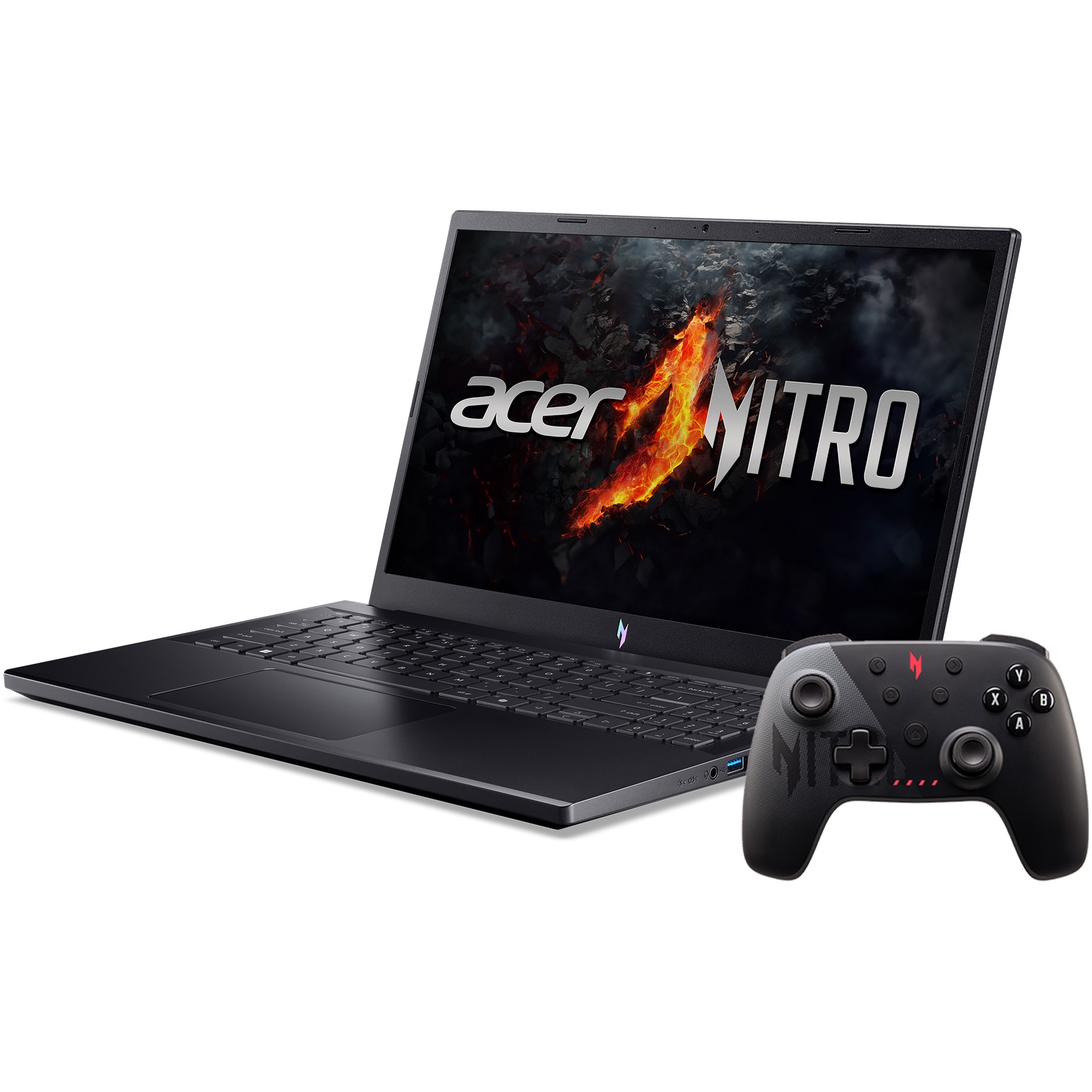 Laptop Gaming Acer Nitro V15 ANV15-41-R5DX cu procesor AMD Ryzen™ 5 7535HS pana la 4.55GHz, 15.6'' Full HD, IPS, 144Hz, 16GB DDR5 RAM, 512GB SSD, NVIDIA® GeForce RTX™ 4060 8 GB GDDR6, No OS, Obsidian Black + controller wireless