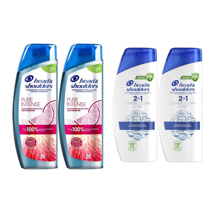 Set Igiena Head&shoulders 4 x Componente, 2 x sampon 500ml grapefruit, 2 x sampon 330ml 2 in 1 classic clean, testat dermatologic, prospetime de lunga durata, delicat pentru scalp, non-toxic, eco-friendly, aspect stralucitor, previne iritatia pielii