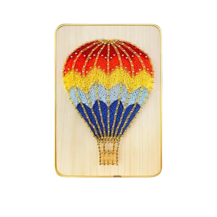 Комплект за занаяти String Art с конец за деца и възрастни, модел въздушен балон, 3D ефект, материал Направи си сам, предварително перфорирана дървена опора, орнамент за бюро, ръчна работа, размери 21 x 30 cm