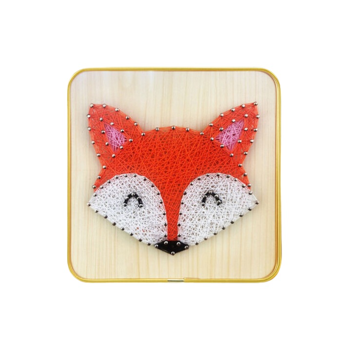 Комплект за занаяти String Art с конец за деца и възрастни, модел ЛИСИЦА, 3D ефект, DIY материал, предварително перфорирана дървена опора, офис орнамент, ръчна изработка, размери 20 x 20 cm