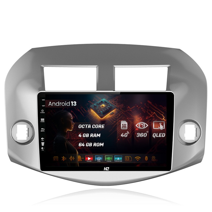 Navigatie HUB64 Toyota RAV4 (2005-2013), 4GB RAM, Android 13, Octacore, Slot Sim 4G, DSP, GPS, Wi-FI, Carplay, Android Auto, USB, Bluetooth, Waze, Touchscreen, 10.1 Inch V2