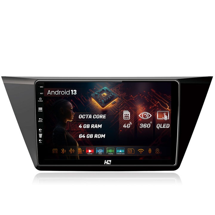 Navigatie HUB64 Volkswagen Touran (2016, ), 4GB RAM, Android 13, Octacore, Slot Sim 4G, DSP, GPS, Wi-FI, Carplay, Android Auto, USB, Bluetooth, Waze, Touchscreen, 10.1 Inch V2
