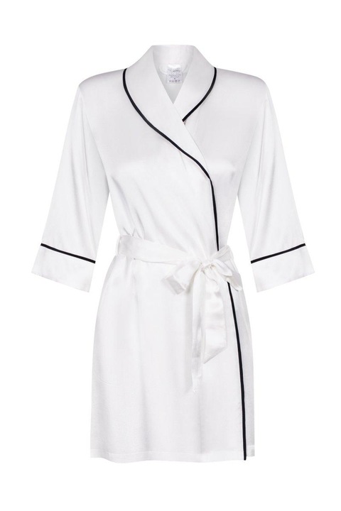 Halat de matase pentru femei, Malbery, Clasic, Ivorie, Alb, S