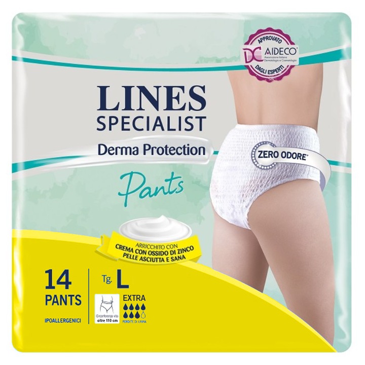 Scutece pentru adulti tip chilot Lines Specialist Derma Protection Extra, 7 picaturi, marimea L, 14 bucati