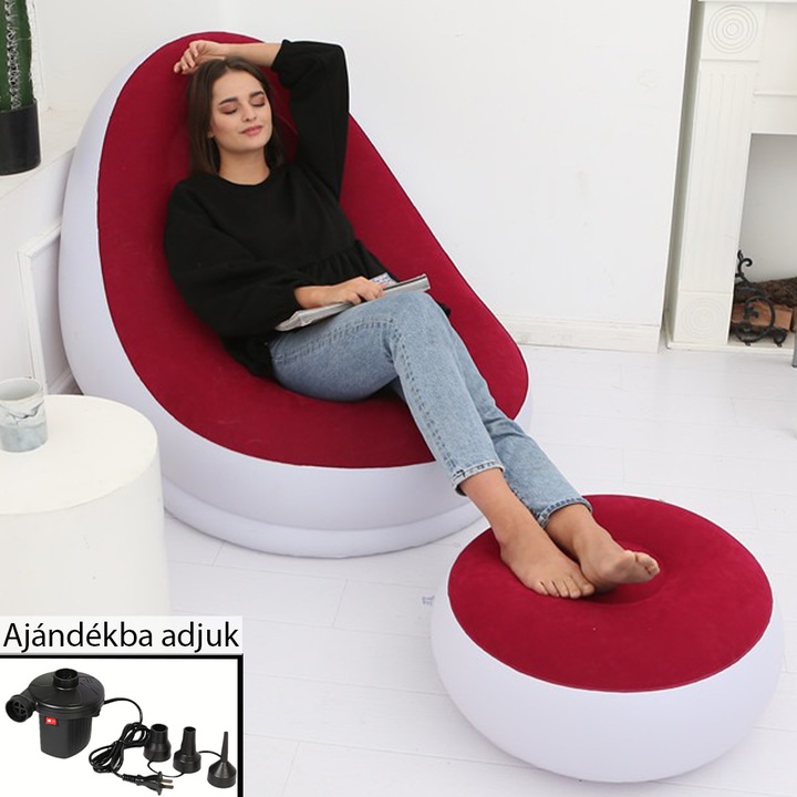 Felfújható kanapé, Legjobb levegős nyugágy, Kempingezéshez, Medencéhez, Fesztiválok, Strand szék,100272, Piros