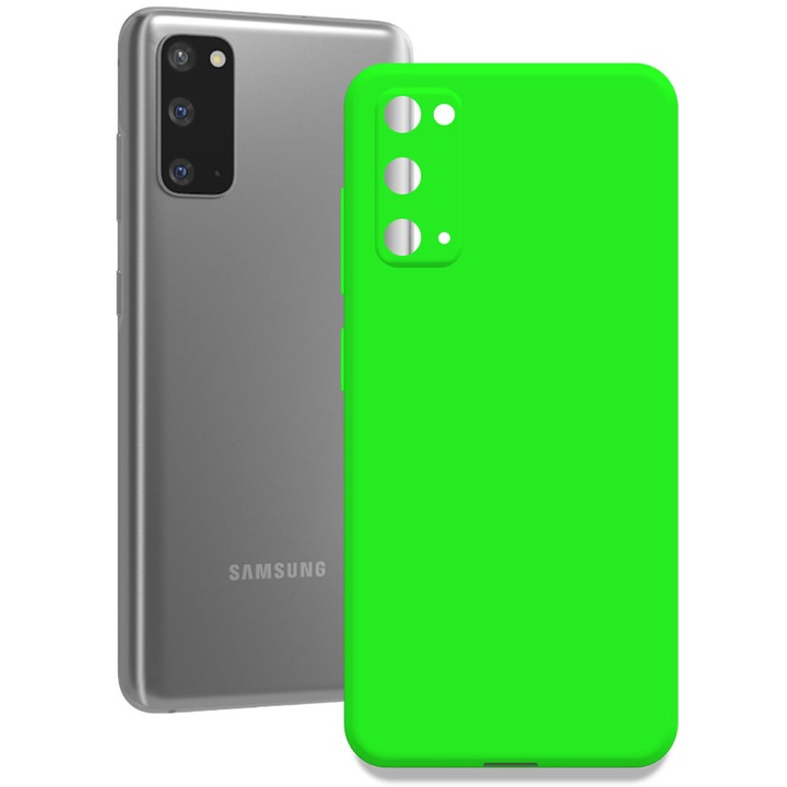 Husa pentru Samsung Galaxy S20, Color Shield, Interior de catifea, Suprafata aderenta, Protectie antisoc, Margini ridicate, Regular Fit, Silicon, Verde neon