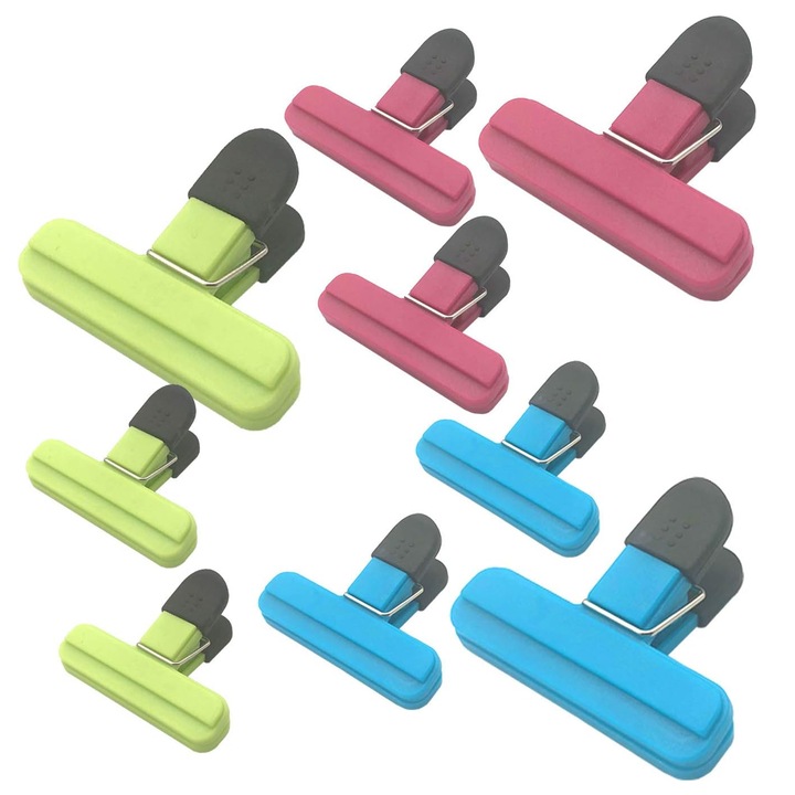 Cleme pentru pungi pentru alimente, Enforose, dimensiuni asortate, maner antiderapant, set