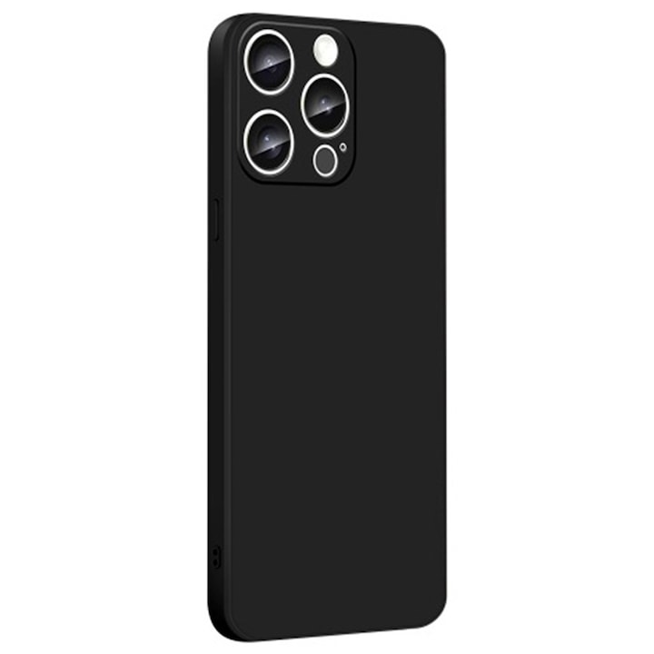 Матов калъф за Apple iPhone 16 Pro Max, OPTIM SOLUTION, силиконов, защита на камерата, мек течен TPU, SlimFit, официален и основен дизайн, лек, повдигнати ръбове, черен