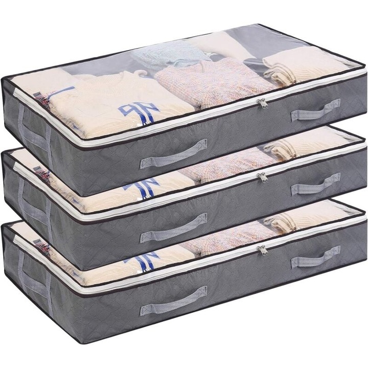 Set organizatoare sub pat AMRINUGL, 3 piese, respirabil, cu manere intarite, gri