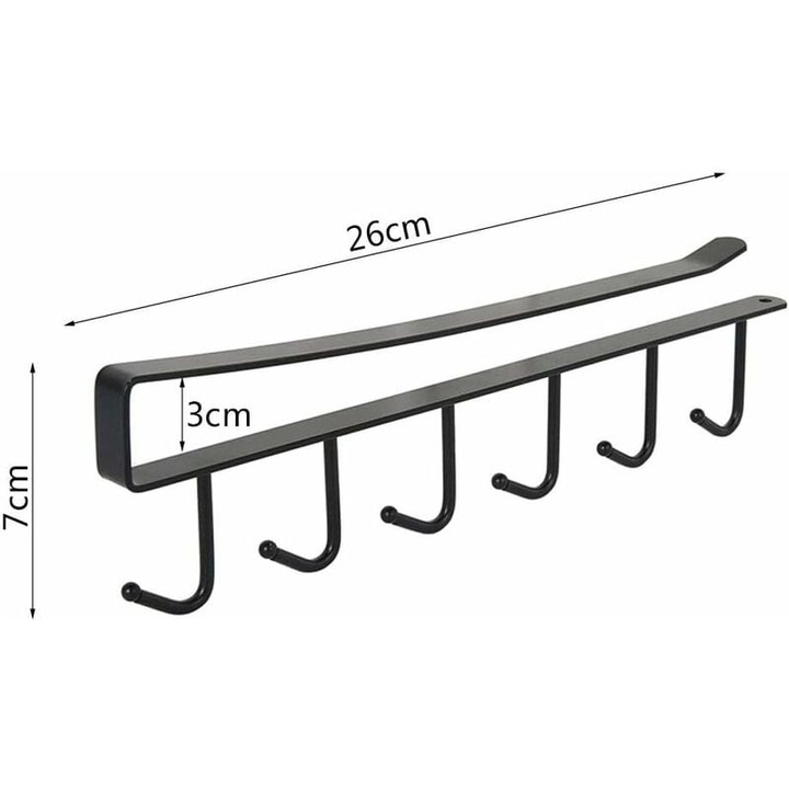 Enforose csészetároló kampós tartó, 2 darabos készlet, fúrás nélküli, rozsdamentes, 6 csésze, kompakt méret