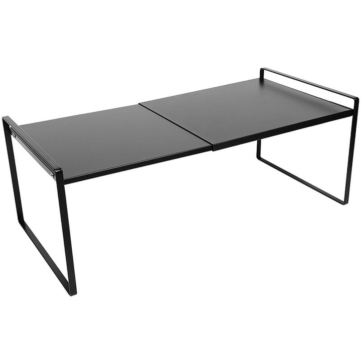 Raft de camara extensibil, Enforose, metal, negru, 36x60x21cm, set organizator pentru bucatarie