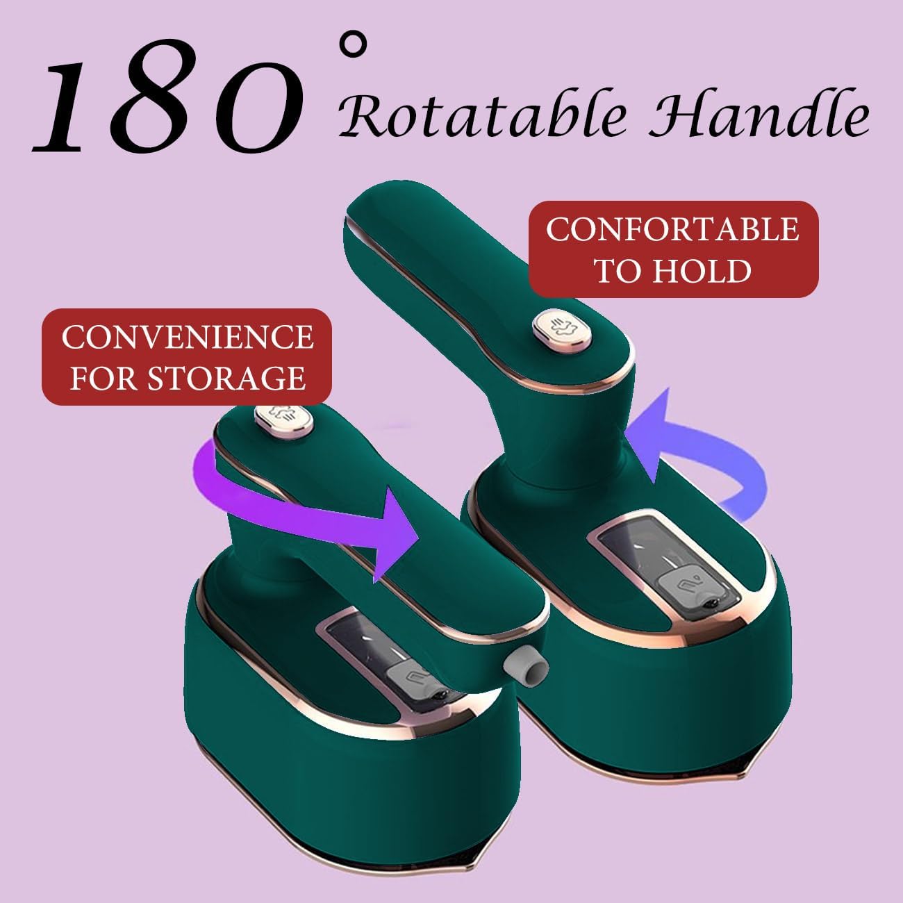 Aparat de calcat cu aburi portabil, incalzire rapida, maner rotativ 180°, pliabil，900W，100mL，verde
