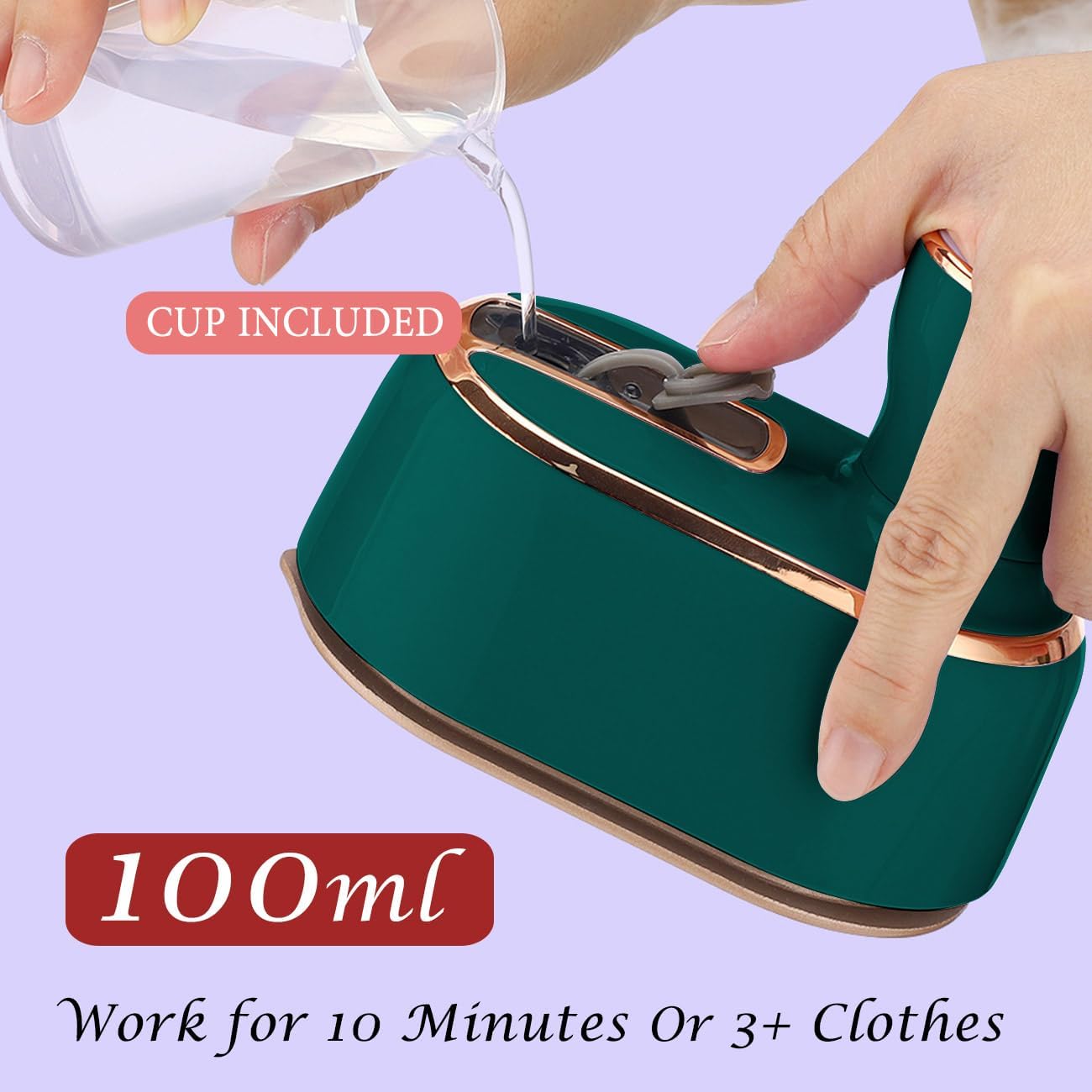 Aparat de calcat cu aburi portabil, incalzire rapida, maner rotativ 180°, pliabil，900W，100mL，verde