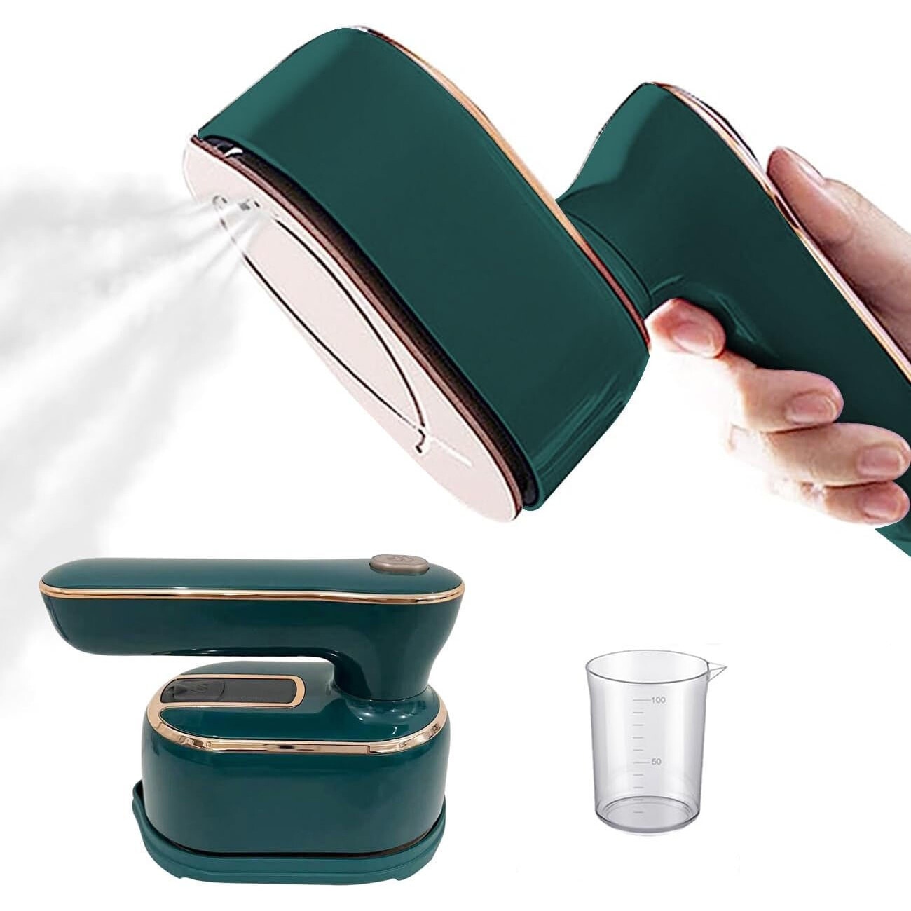 Aparat de calcat cu aburi portabil, incalzire rapida, maner rotativ 180°, pliabil，900W，100mL，verde