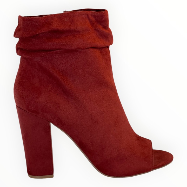 Botine Dama cu Varf Decupat JustFab Suedette Burgundy, Marimea 38.5 EU