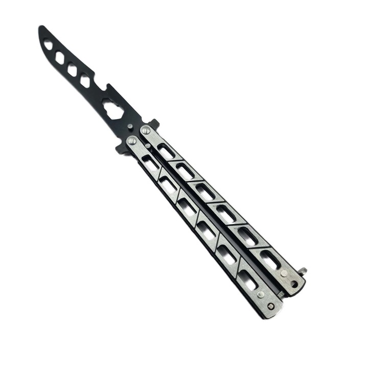 Briceag Fluture Pentru Antrenament, Din Otel, Model Gauri, Desfacator Sticle, Chei Reglabile, Argintiu, 22 cm, Dalimag