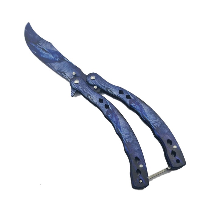 Pillangókés edzéshez, Acél, Falcon Model, 24 cm, Kék, Dalimag