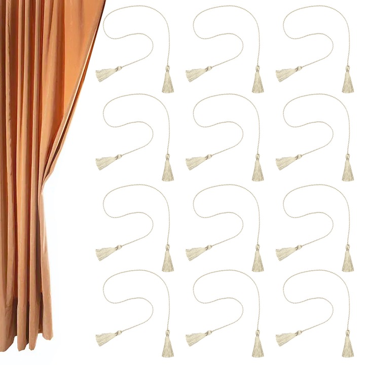 Accesorii perdele HERUSI, snur bumbac impletit cu ciucuri, alb, 2x50cm