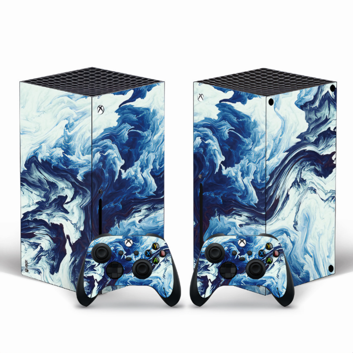 Konzol és két kontroller matrica Xbox Series X-hez, fehér, kék