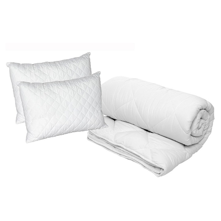 Pachet economic lenjerie pat dublu Finet 6 piese + 2 perne matlasate 50x70 cm + pilota 200x215 cm primavara toamna (M172)