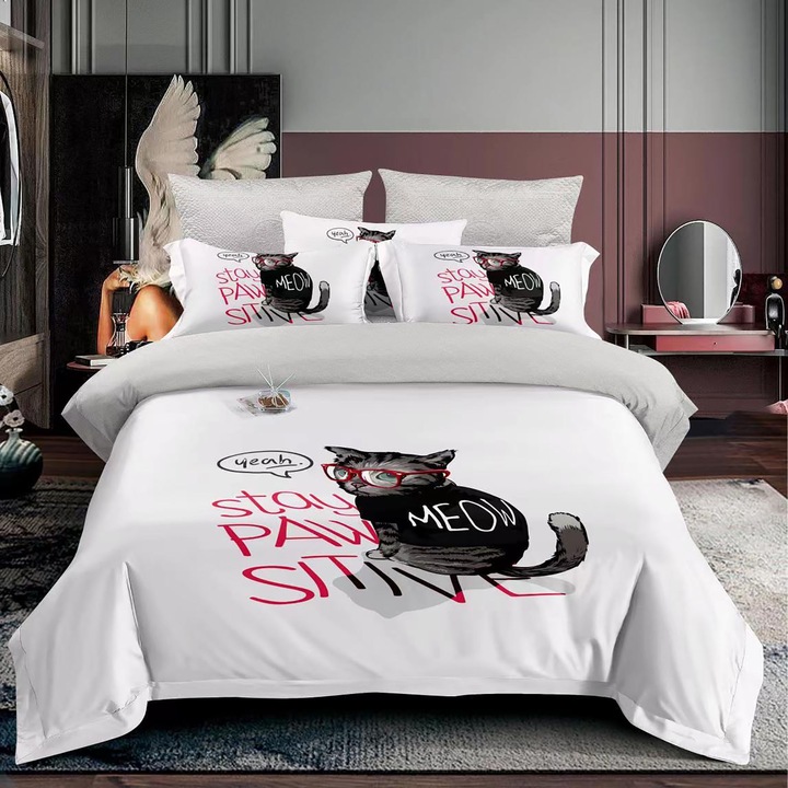 Gazdaságos ágyneműgarnitúra egy személyre, finom pamut 3 db 3D, steppelt párna 50x70 cm és paplan 140x210 cm tavaszi ősz (F1P14)