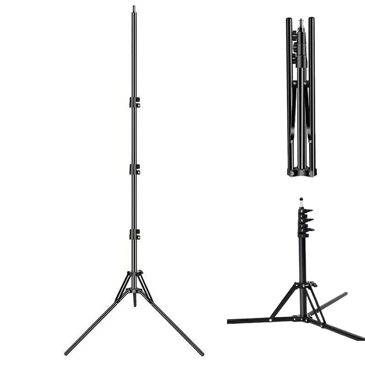 Trepied Foto Telescopic Reglabil, Roartoy, Aluminiu, 50-190cm, Durabil si Usor, Ajustabil, Universal, Antiderapant, Pliabil, Convenabil, Functie selfie stick, Pentru telefon/camera foto, Negru