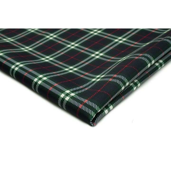 Tesatura imprimata Marchiano, 100% poliester, carouri bleumarin si verde, 50 cm x 150 cm