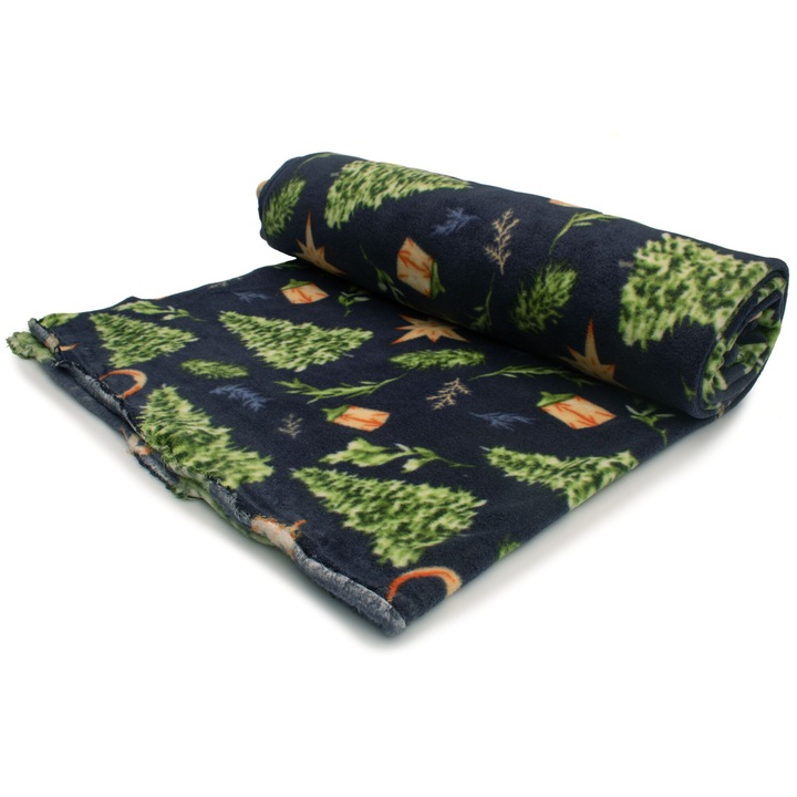 Tricotaje Lana imprimata, 100% poliester, vhoins pe fond bleumarin, 50cm x 160cm