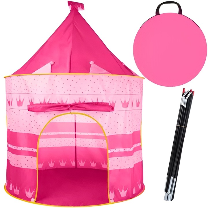Cort pentru copii, ER4, castel roz, 135x105cm, set cu husa