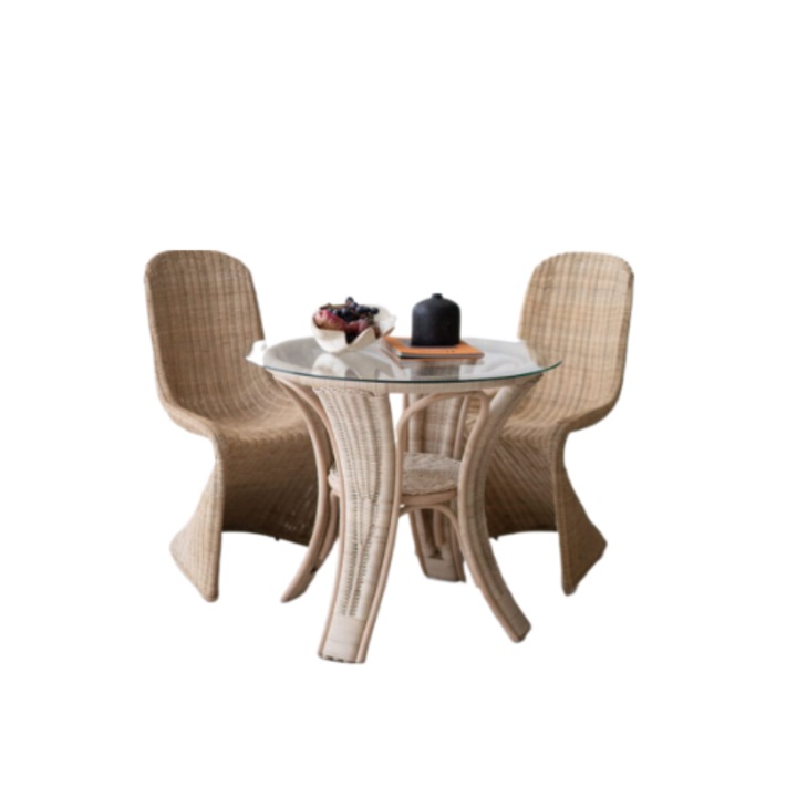 Set fotolii si masuta MONNARITA Oriana, rattan natural, sticla, 95x50cm, pentru interior/terasa