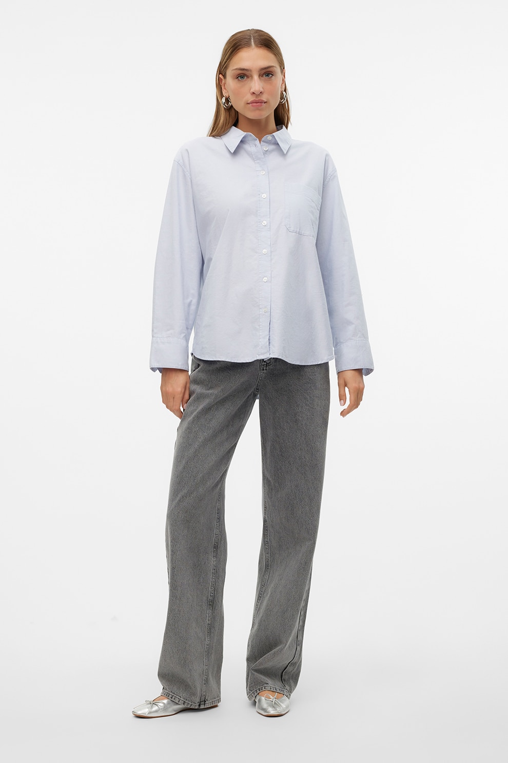 Vero Moda, Camasa supradimensionata cu buzunar frontal, Albastru glaciar, L