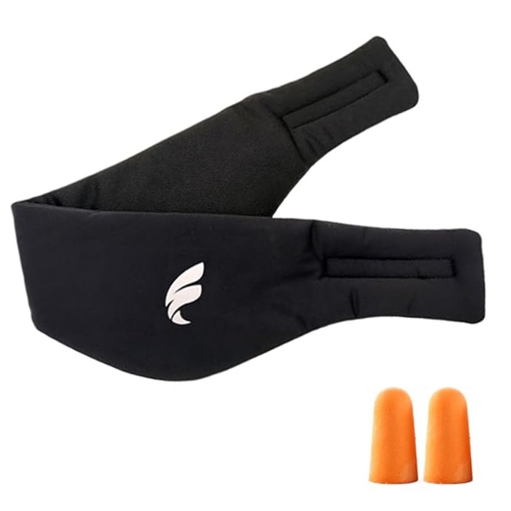 Маска за сън, AllizBan®, памук/полиестер, подобрява качеството на съня, регулируема, унисекс, с тапа за уши за сън, черна/оранжева