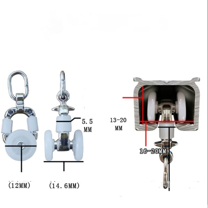 Role glisante pentru sina de perdea Carmdering EMAGFP-BST3135757-A, roti duble din plastic, corp din aliaj de aluminiu, alb, 20 buc
