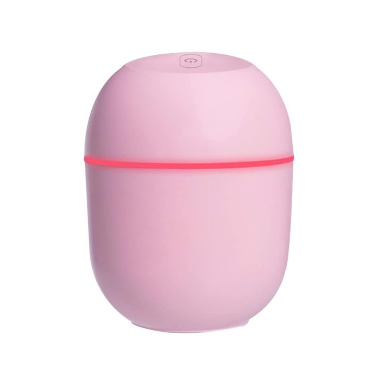 Преносим овлажнител, розов, 220мл, нощна лампа, 80х80х103мм, с USB кабел