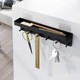 Suport chei Cozevdnt, 6 carlige, metal, negru, cu raft, montare pe perete