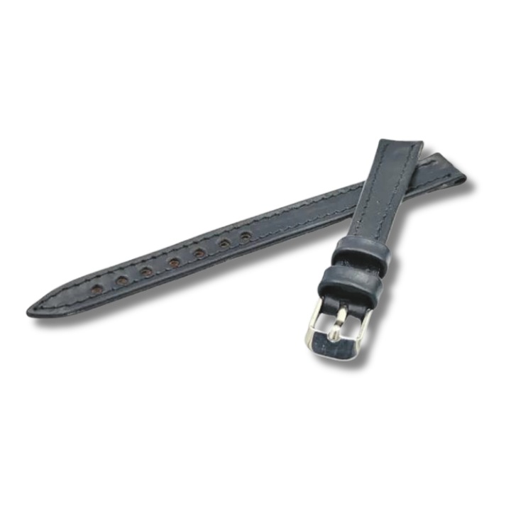 Curea Ceas Piele Neagra 12 mm catarama clasica argintie